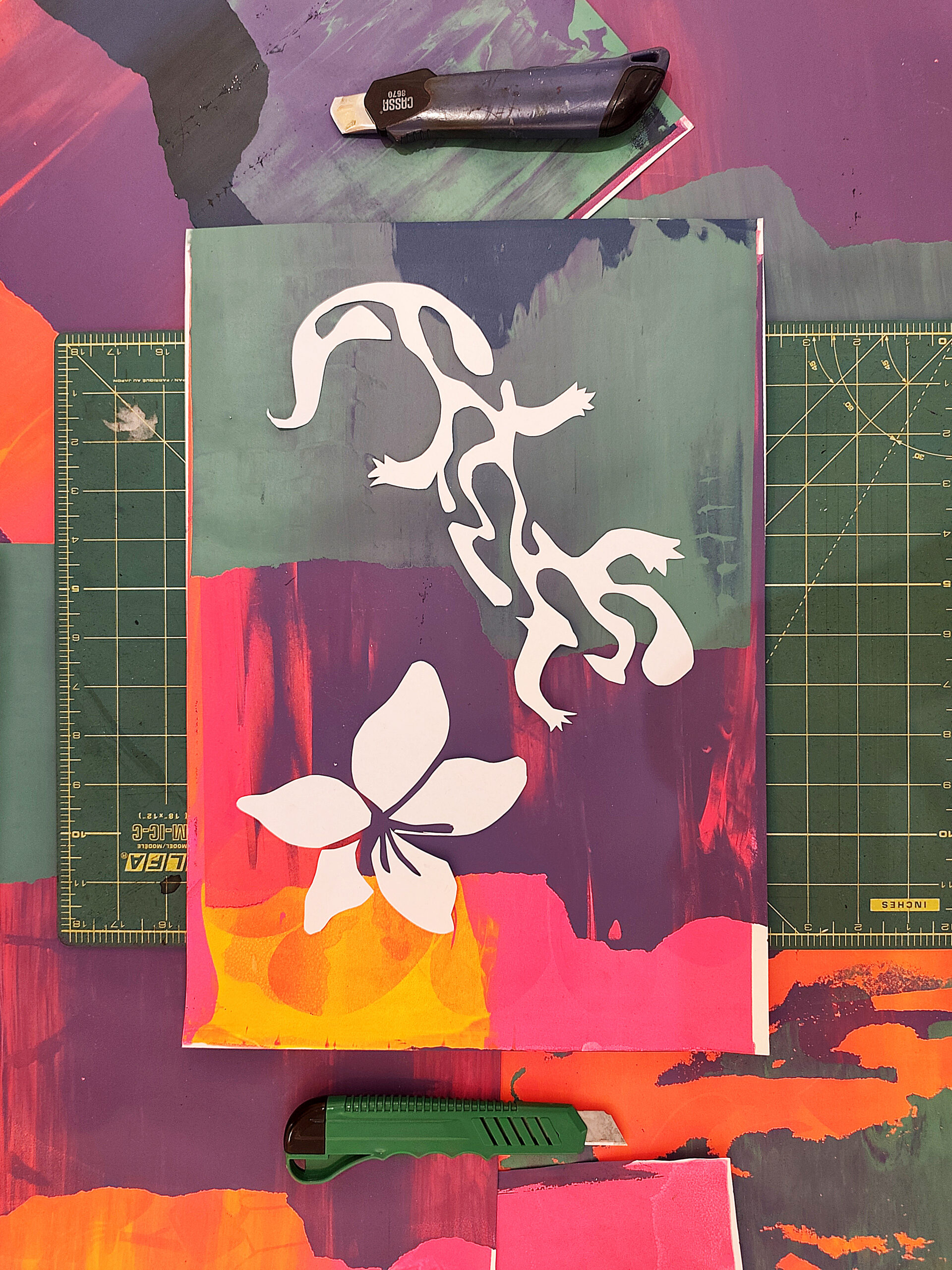 Paper Cut Screen Printing with Stencils